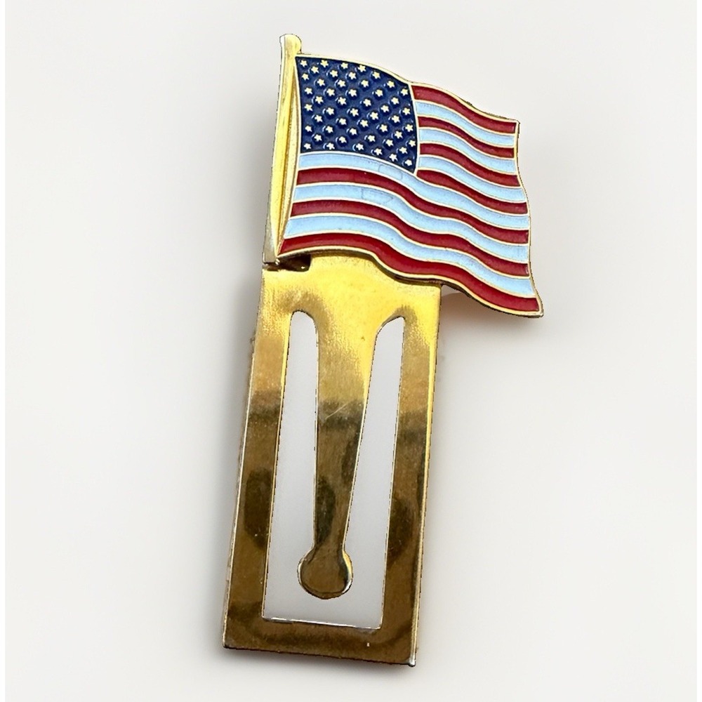 Vintage American Flag Page Holder Bookmark Gold Tone Patriot USA